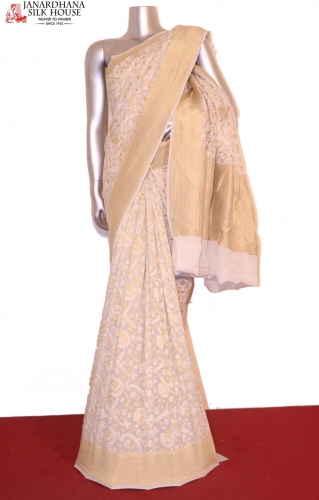 Exquisite Master Weave Gold & Silver Handloom Banarasi Georgette
